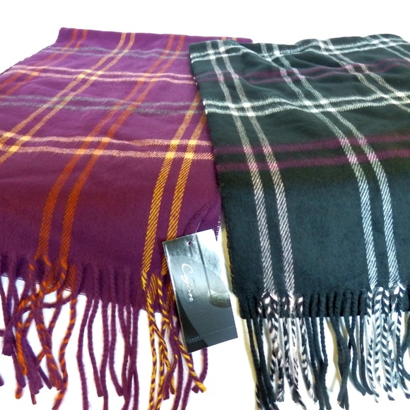 2 for 10 Plaid Fringe Scarf Made In ITALY NEW - Picture 3 of 6